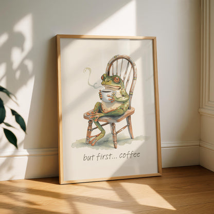 Funny Frog Coffee Art Print - Cheeky Home Decor - Prints for kitchen - Shower Wall Art - coffee station Wall Decor