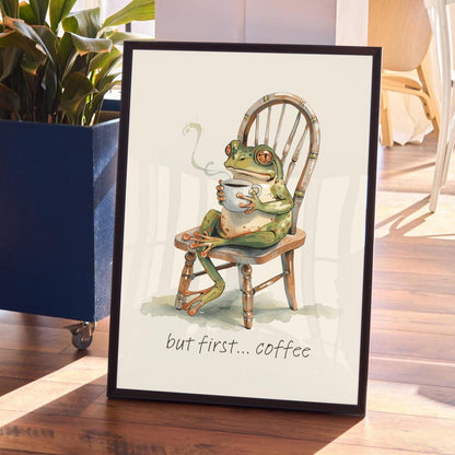 Funny Frog Coffee Art Print - Cheeky Home Decor - Prints for kitchen - Shower Wall Art - coffee station Wall Decor