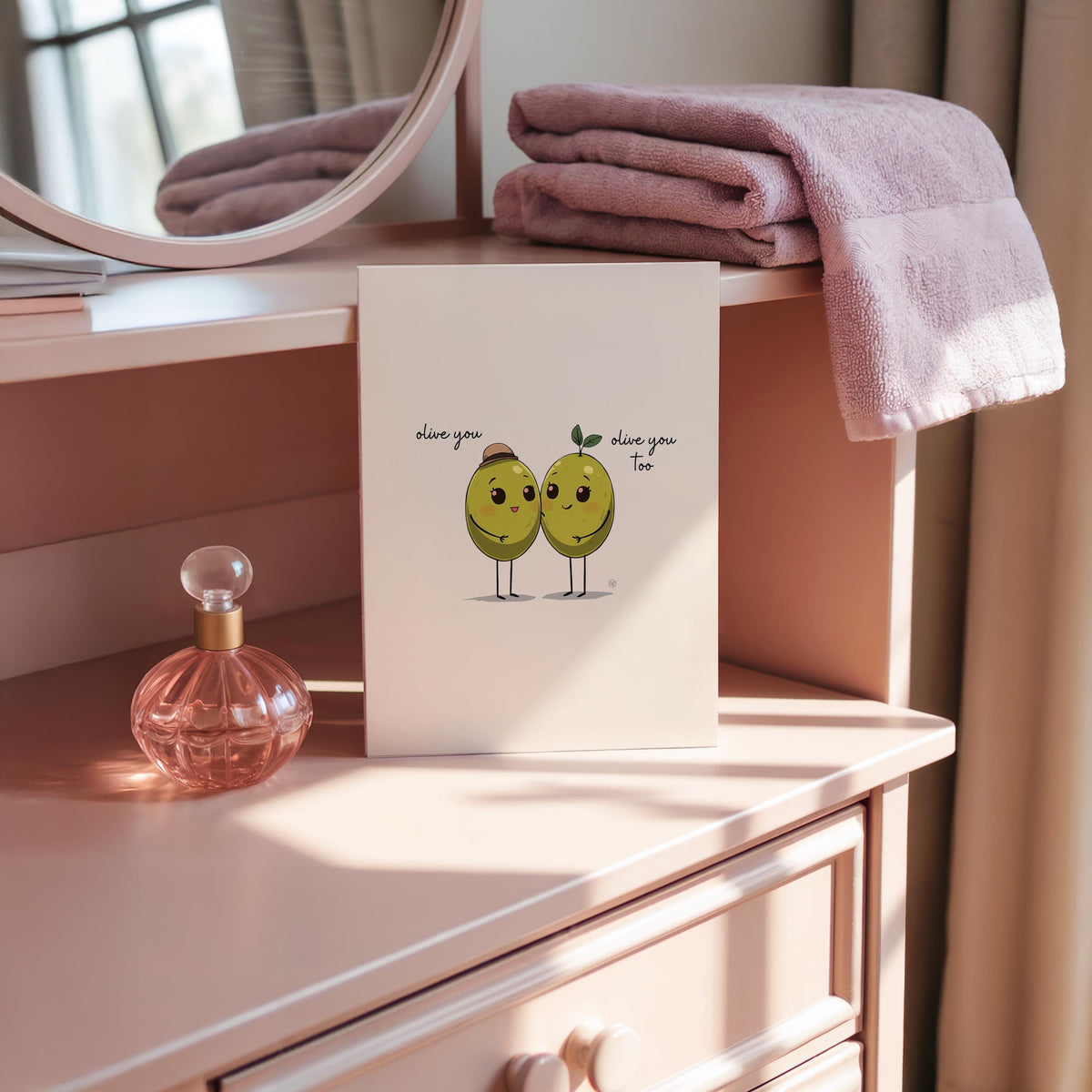 Olive You Kitchen Print: Fun Colorful Wall Art - I love you - bedroom art