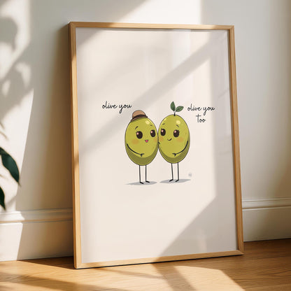 Olive You Kitchen Print: Fun Colorful Wall Art - I love you - bedroom art