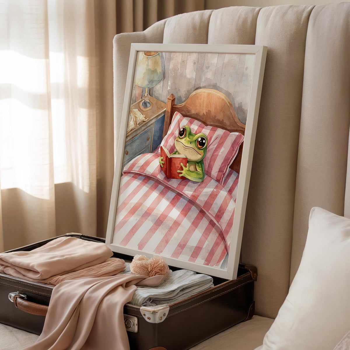 Cute Frog Bedroom Art Print - Cottagecore Home Decor - Prints for bedroom