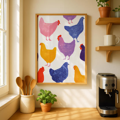 Chicken Art Print - Colourful Prints - Kitchen Decor - Dining Room