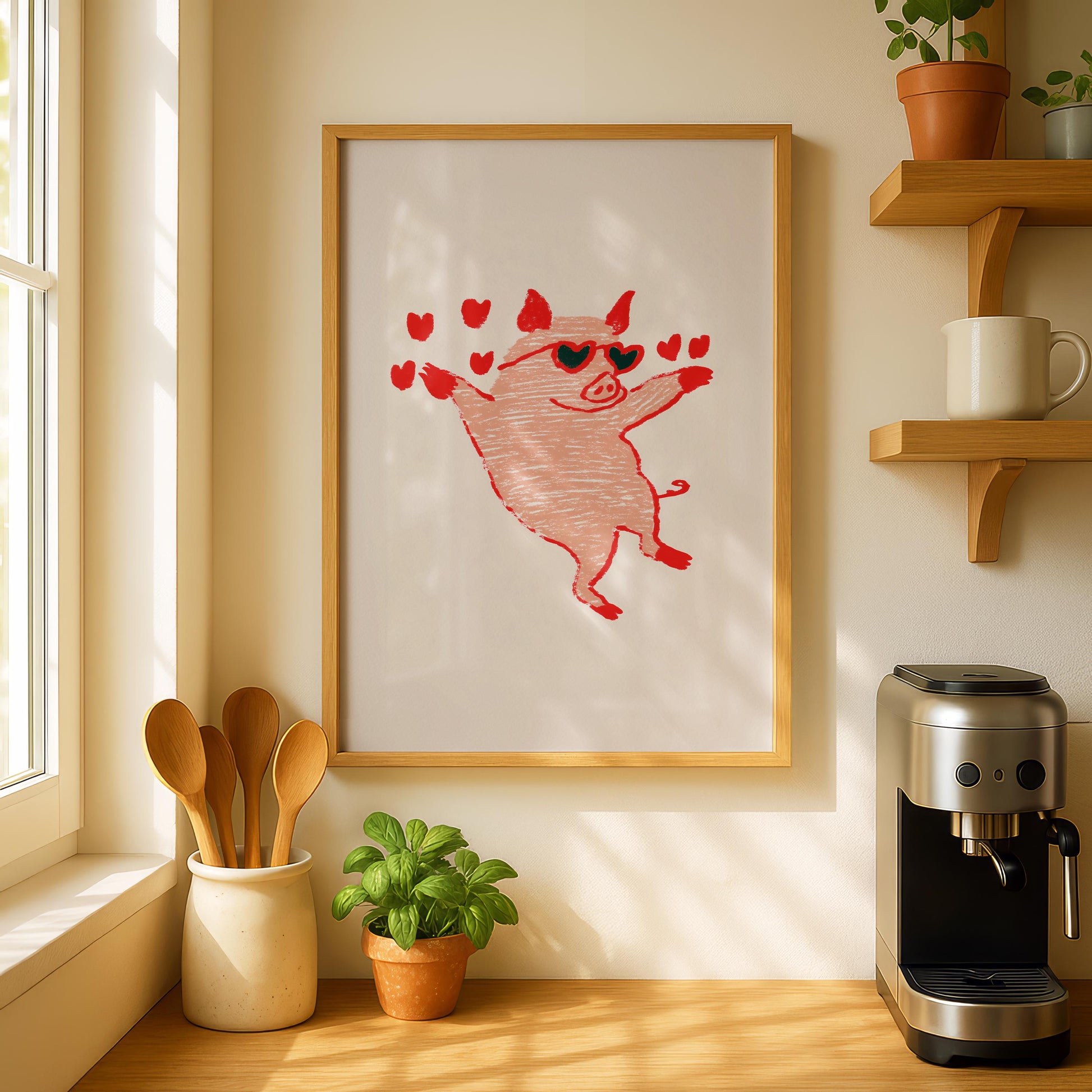 Funny pig Print - kitchen wall art - farm house decor -