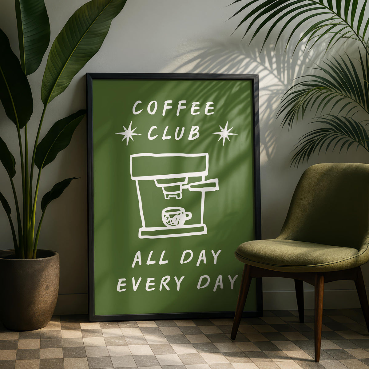 Coffee Club Kitchen Print - Green Kitchen Poster - Kitchen Wall Art