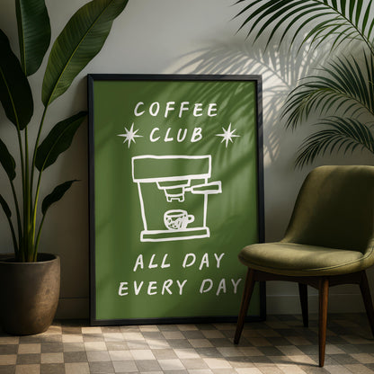 Coffee Club Kitchen Print - Green Kitchen Poster - Kitchen Wall Art