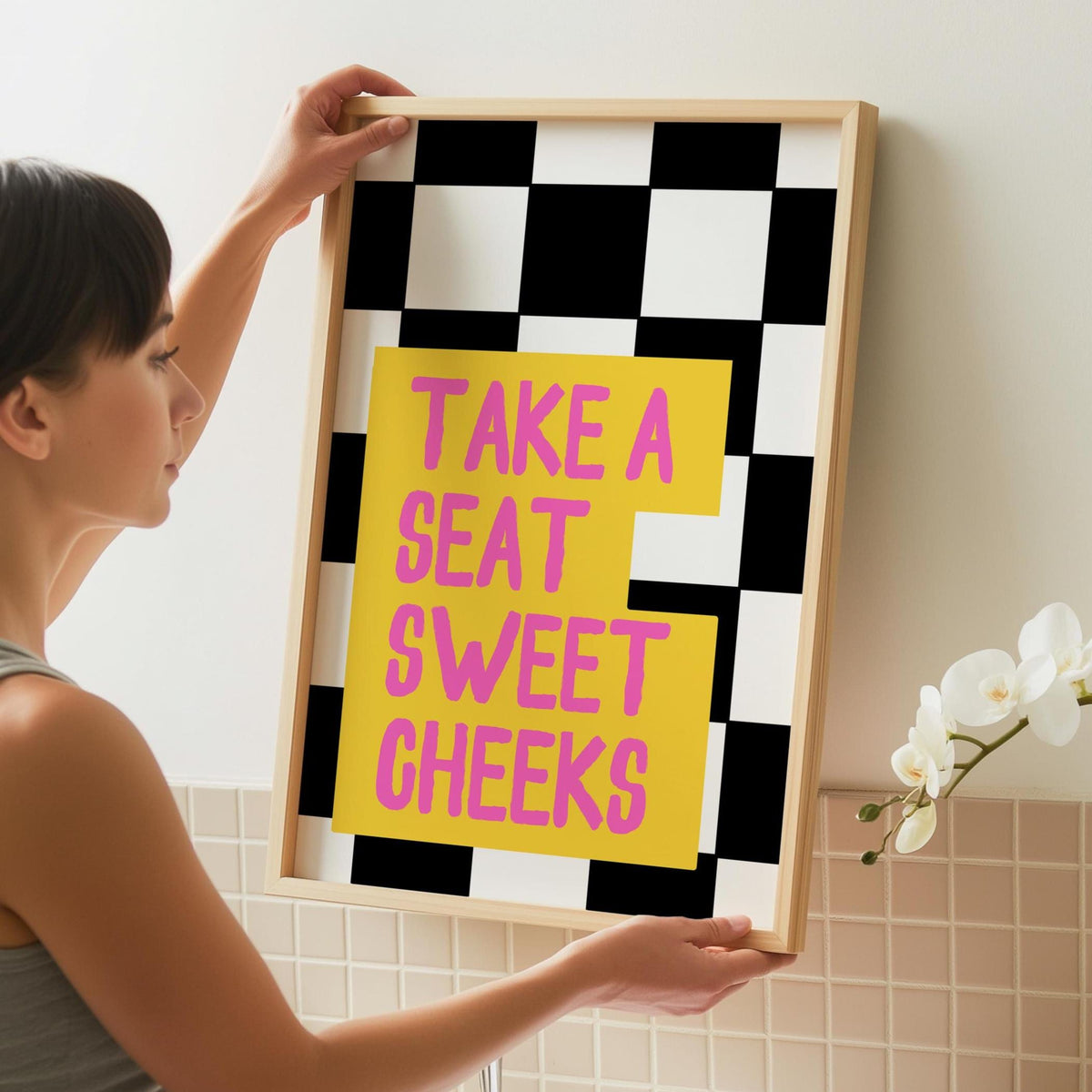 Take a Seat Sweet Cheeks Print - Cheeky Home Decor - Bathroom Wall Art - Toilet Decor