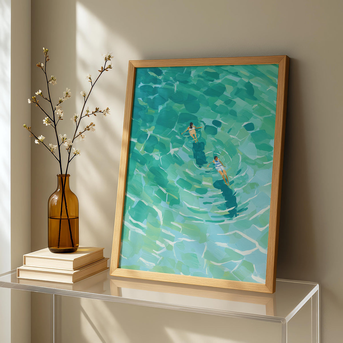 Bathroom Wall Art - Swimming Art - Blue bathroom Decor