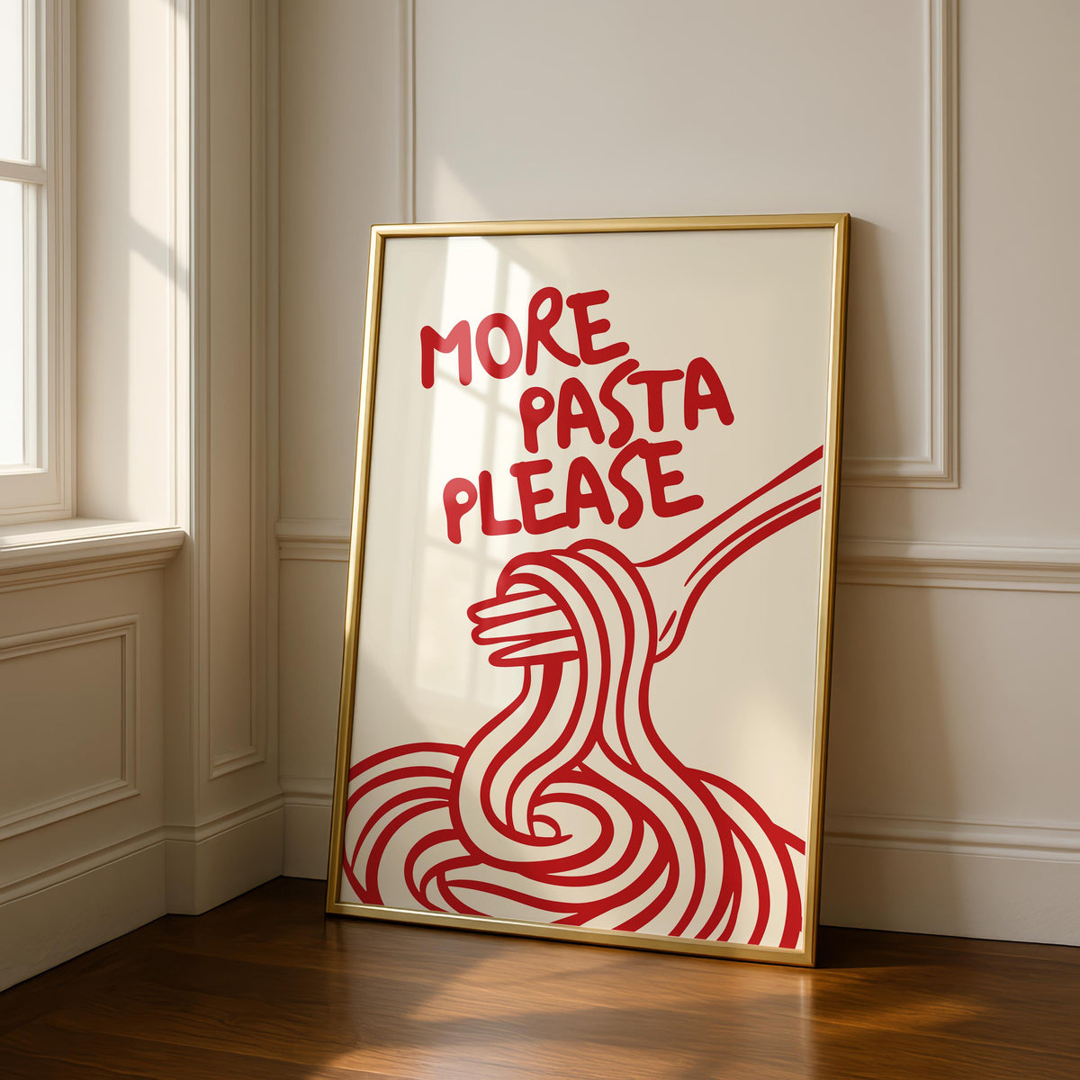 More Pasta Please - Pasta Night Kitchen Print - Fun Food Poster Art