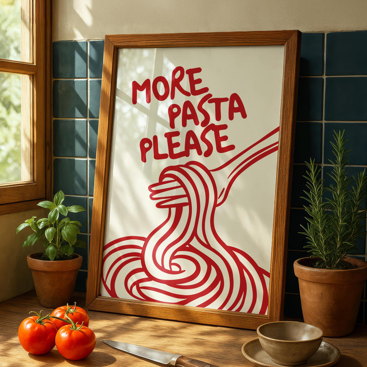 More Pasta Please - Pasta Night Kitchen Print - Fun Food Poster Art