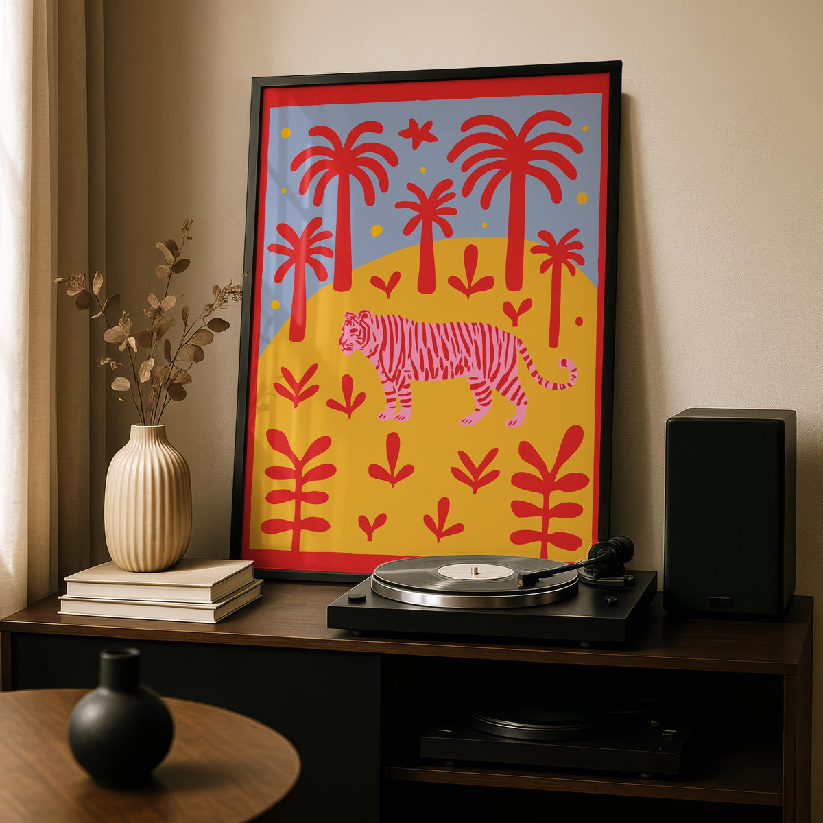 Tiger Art Print - Pink Tiger - Gallery Wall Poster - Floral Artwork