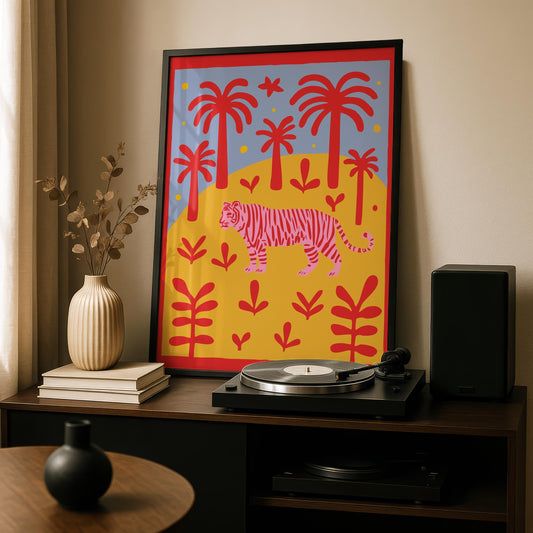 Tiger Art Print - Pink Tiger - Gallery Wall Poster - Floral Artwork