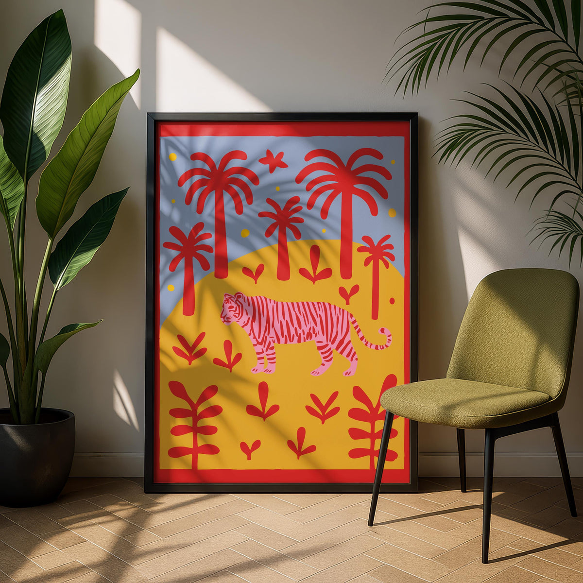 Tiger Art Print - Pink Tiger - Gallery Wall Poster - Floral Artwork