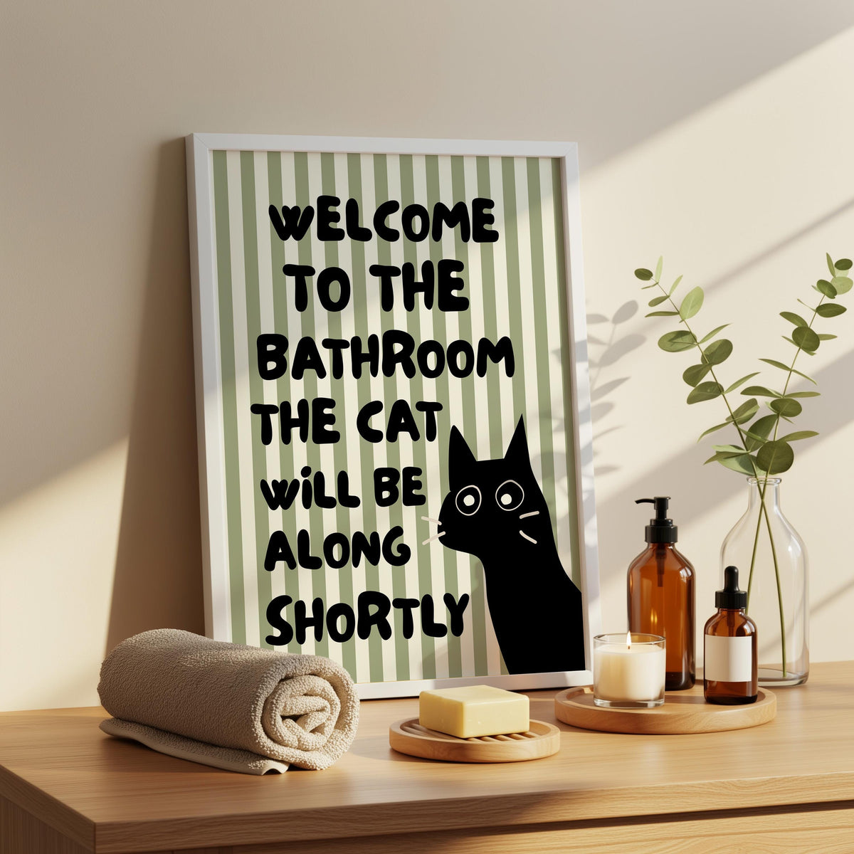 Black Cat Bathroom Art Print - Funny Home Decor - Prints for bathroom - Toilet Wall Art - Cat Art Wall Decor
