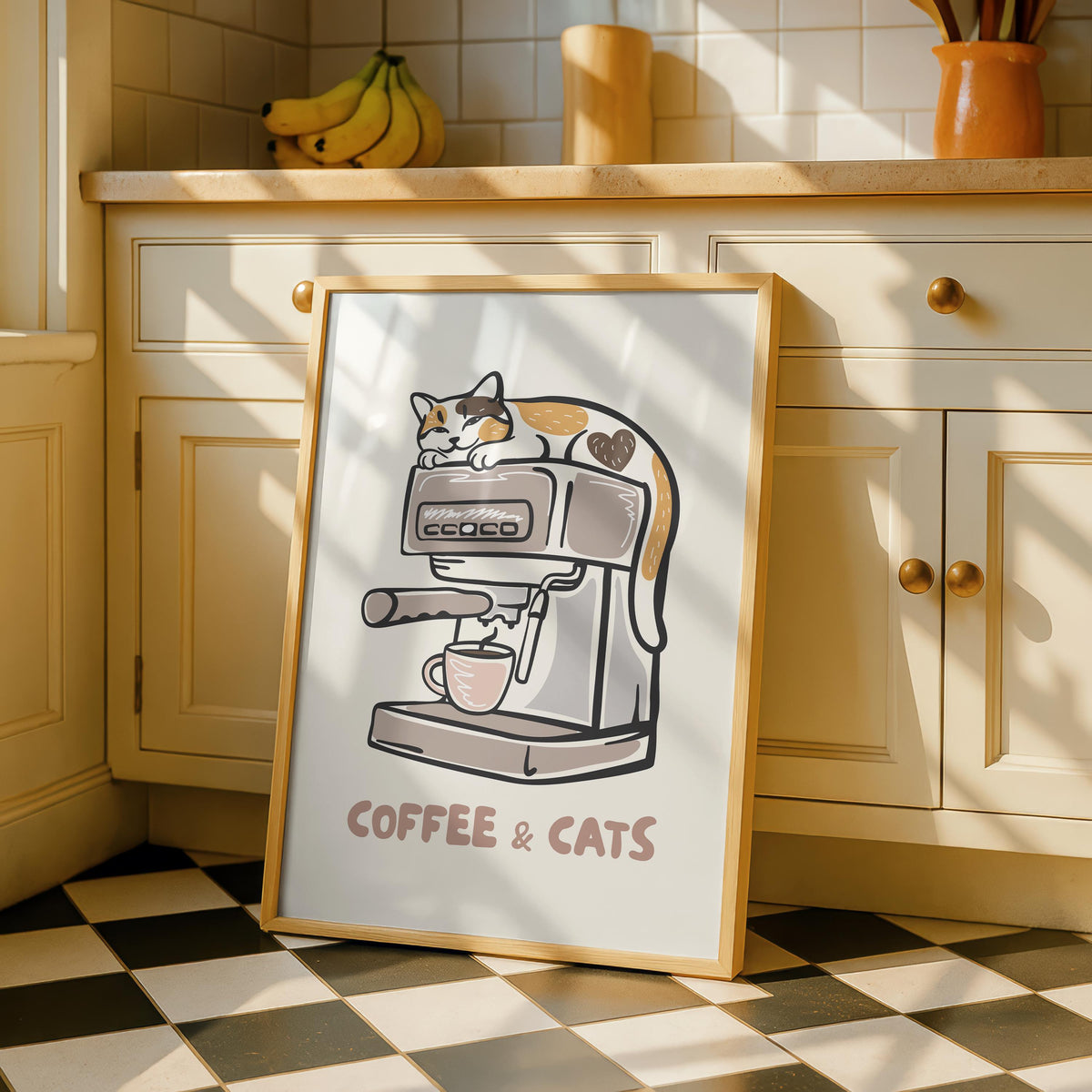 Coffee and Cats - Kitchen Print - Cafe Breakfast Art - Fun kitchen decor