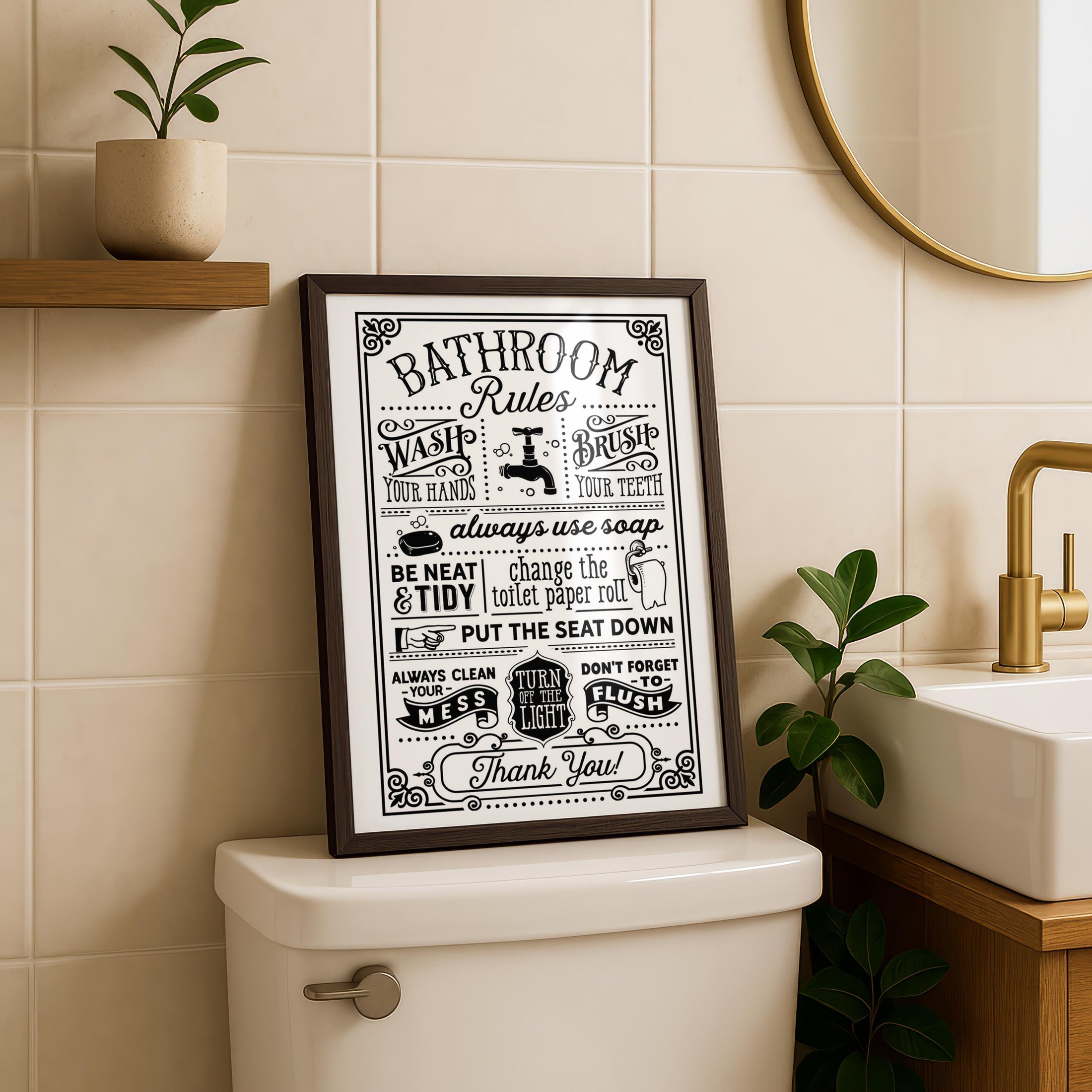Bathroom Rules Print | Funny Toilet Decor Sign | WC Wall Art Poster | Cloakroom Accessories