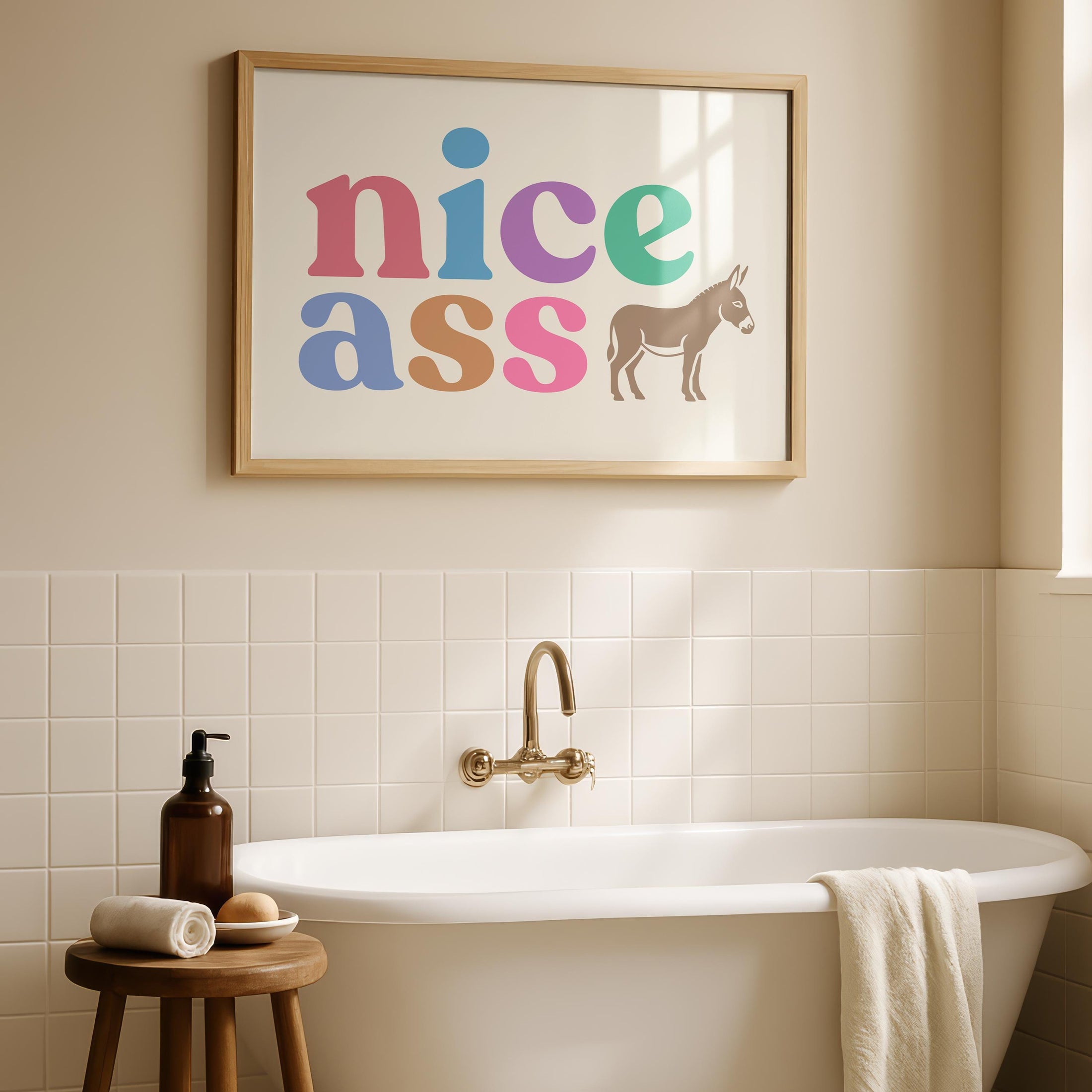Nice Ass Print - Funny Donkey Bathroom Art – Cheeky Toilet Decor - Colourful WC Sign