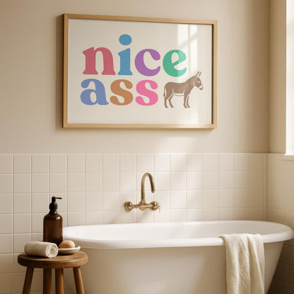 Nice Ass Print - Funny Donkey Bathroom Art – Cheeky Toilet Decor - Colourful WC Sign
