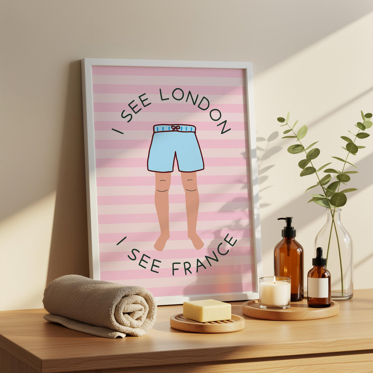 Funny Bathroom Bum Print - I see London - Humorous Restroom Wall Art