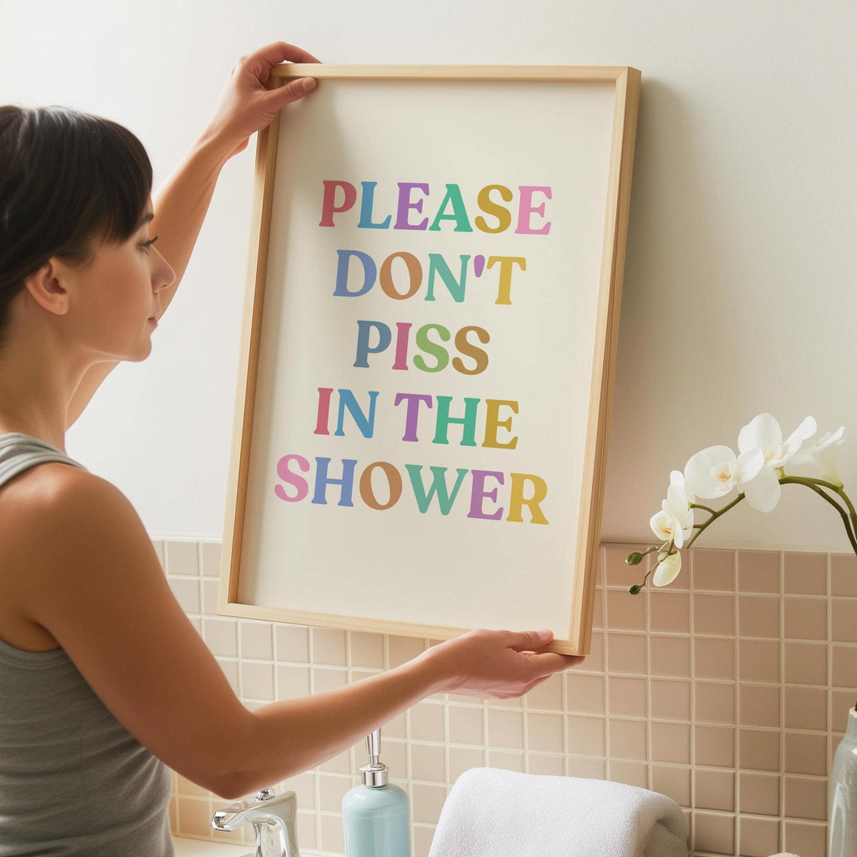 Funny Bathroom Print – Please Don't Piss in Shower Wall Art