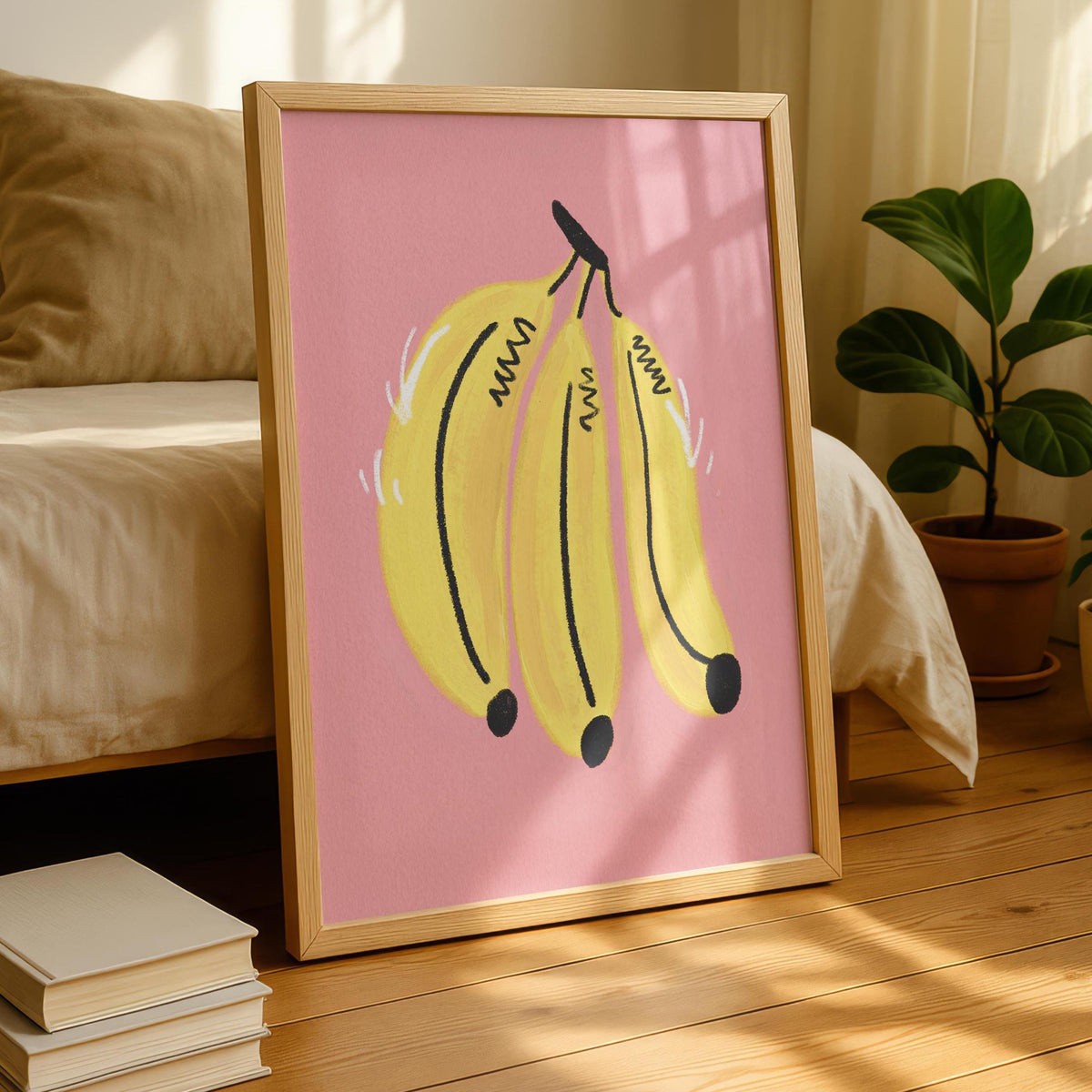 Colorful Banana Kitchen Print, Fun Bright Wall Art Poster