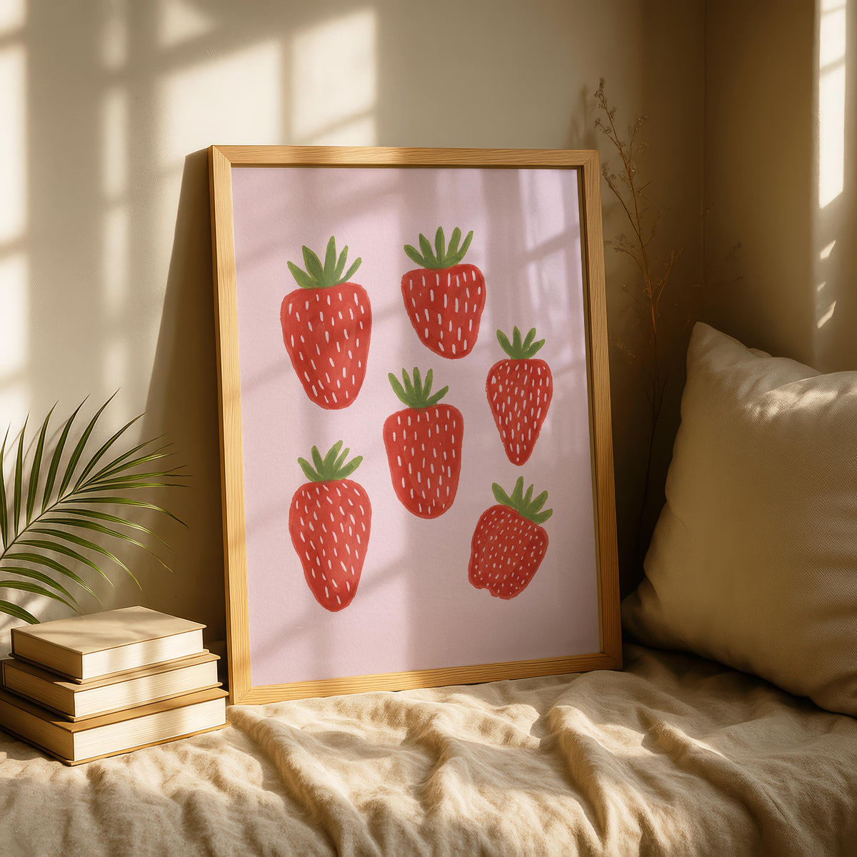 Strawberry Print – Pink Fruit Kitchen Wall Art – Dining Decor