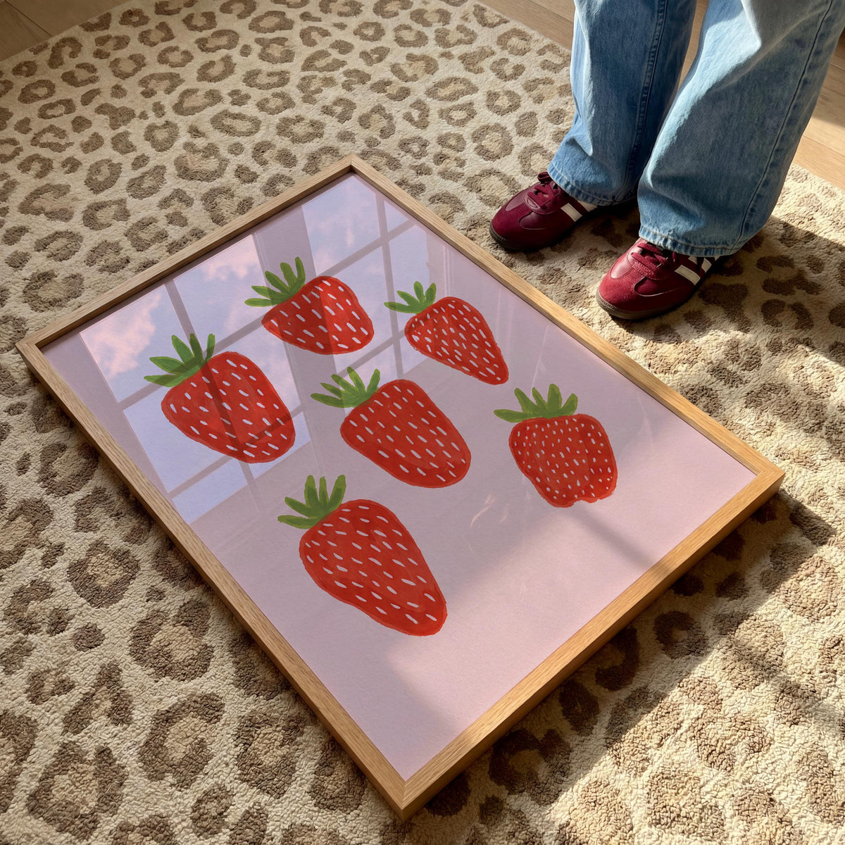 Strawberry Print – Pink Fruit Kitchen Wall Art – Dining Decor