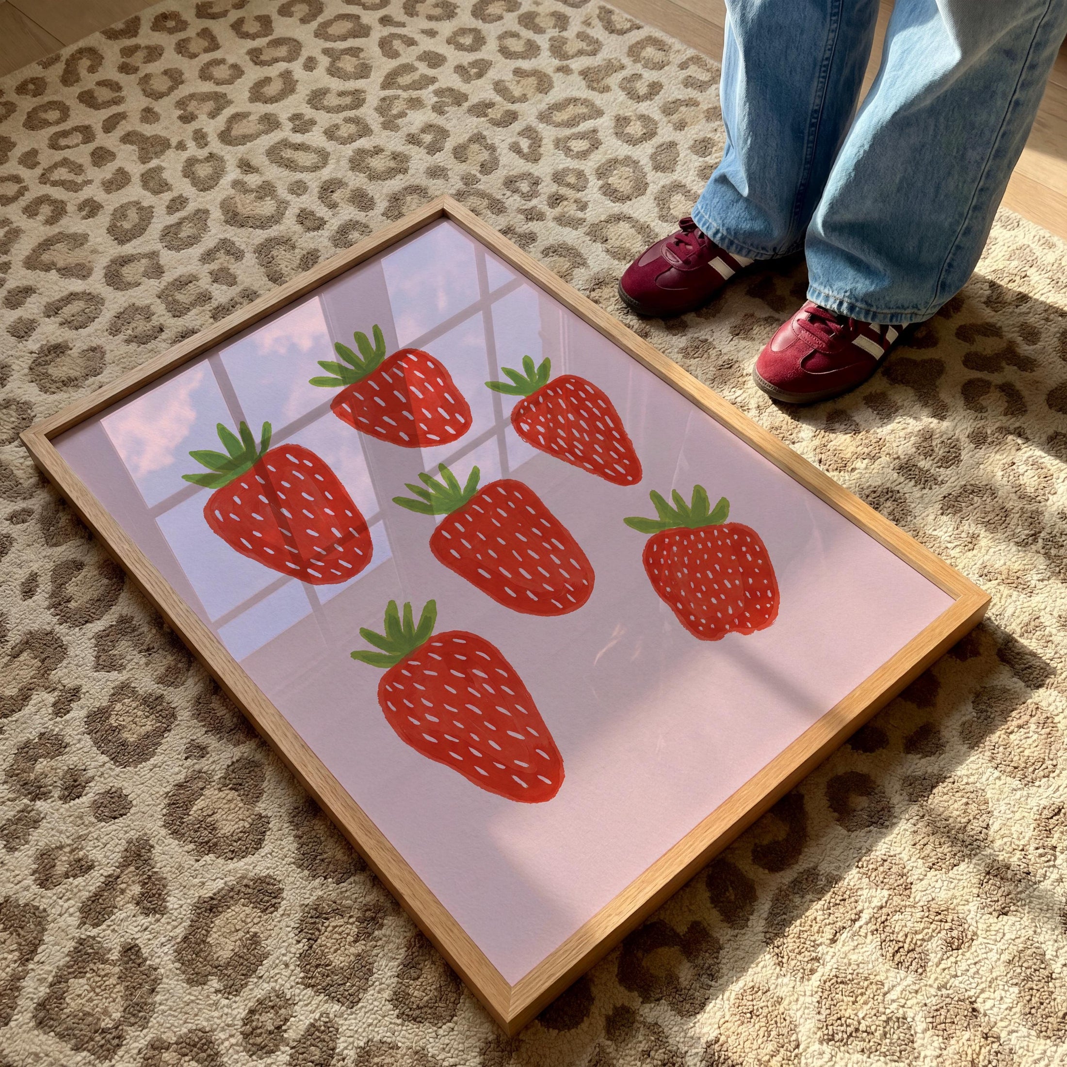 Strawberry Print – Pink Fruit Kitchen Wall Art – Dining Decor