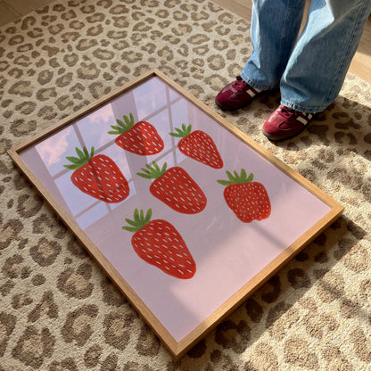 Strawberry Print – Pink Fruit Kitchen Wall Art – Dining Decor