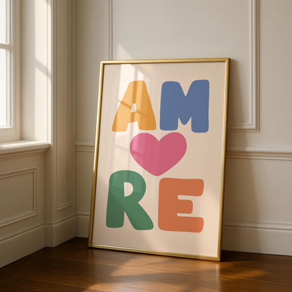 Amore Print - Bedroom Decor - Pastel Wall Art - Cute Quotes