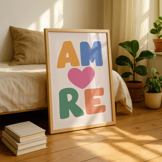Amore Print - Bedroom Decor - Pastel Wall Art - Cute Quotes