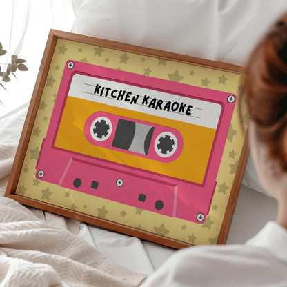 Kitchen Decor | Kitchen Karaoke | Cassette Art | Eclectic Poster | Bright Decor