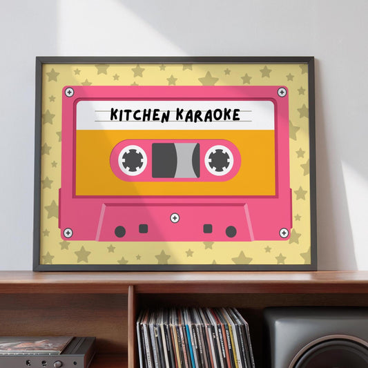 Kitchen Decor | Kitchen Karaoke | Cassette Art | Eclectic Poster | Bright Decor