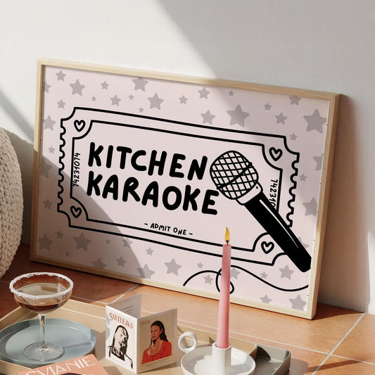 Kitchen Decor | Kitchen Karaoke | Cassette Art | Eclectic Poster | Bright Decor
