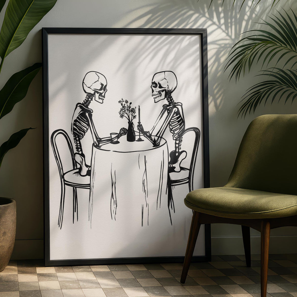 Skeleton Art Print | Gothic Emo Decor | Kitchen Wall Poster | Quirky Home Poster