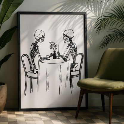 Skeleton Art Print | Gothic Emo Decor | Kitchen Wall Poster | Quirky Home Poster
