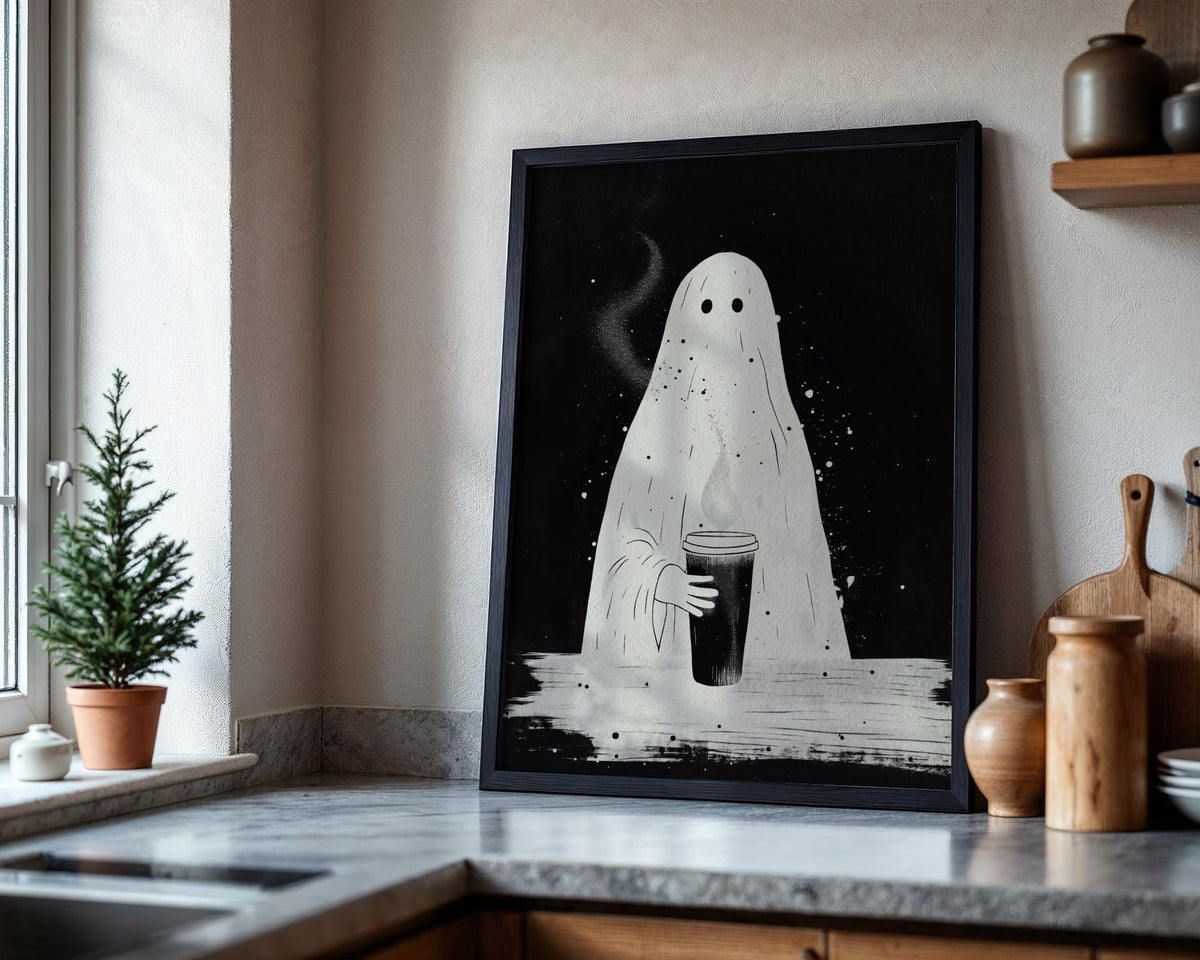 Ghost Coffee Print | Emo Wall Art | Halloween Decor | Kitchen Posters