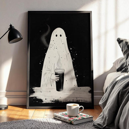 Ghost Coffee Print | Emo Wall Art | Halloween Decor | Kitchen Posters