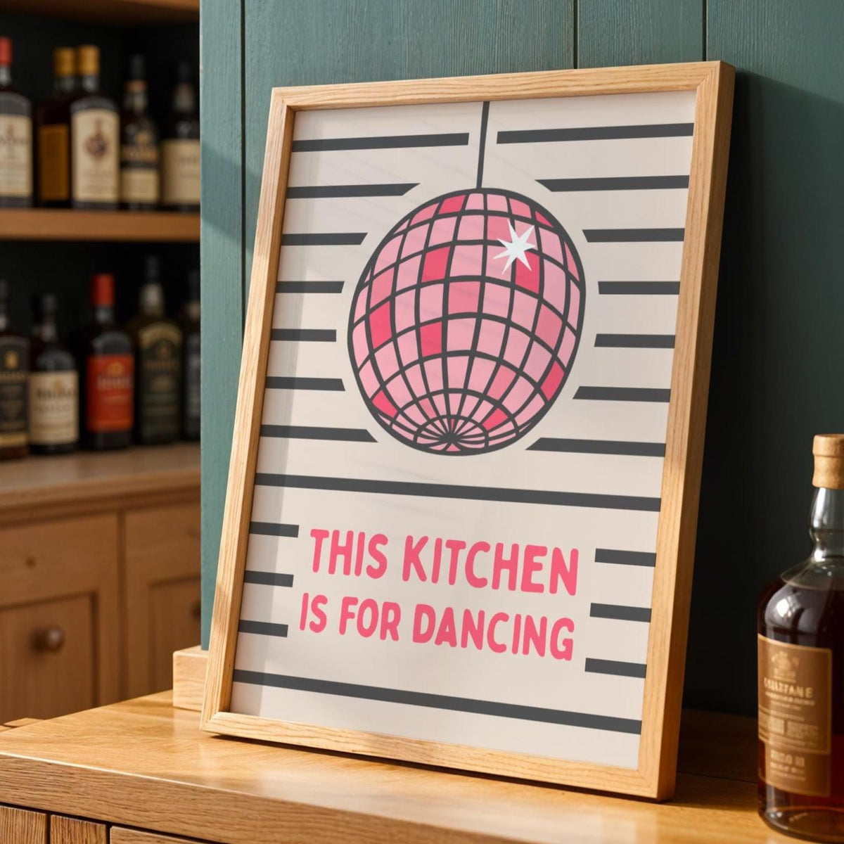 Kitchen Disco Ball Poster | This Kitchen is for Dancing | Pink Wall Art | Eclectic Whimsical Print