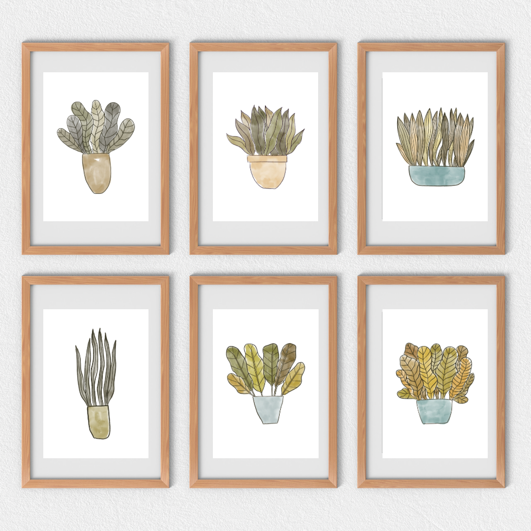 Set of 6 watercolour plants