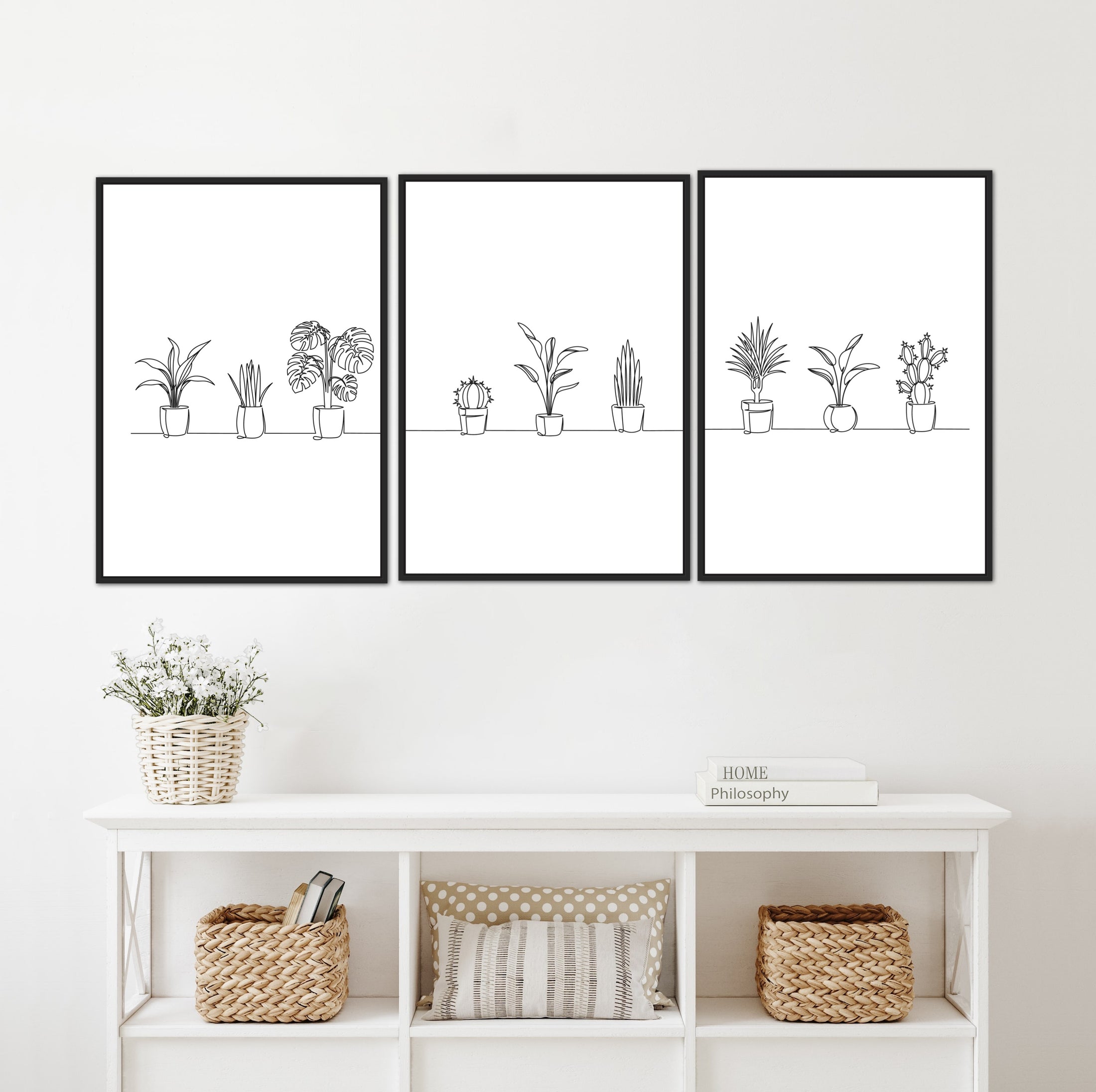 Set of 3 Line art plants