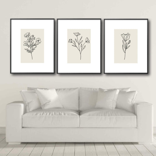 Set of 3 flower line art drawings