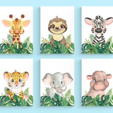 Set of 6 Safari baby animals