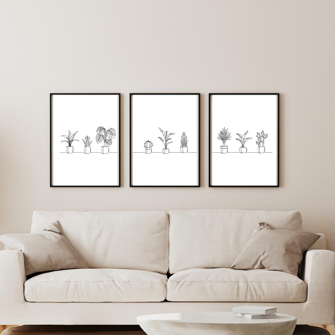 Set of 3 Line art plants